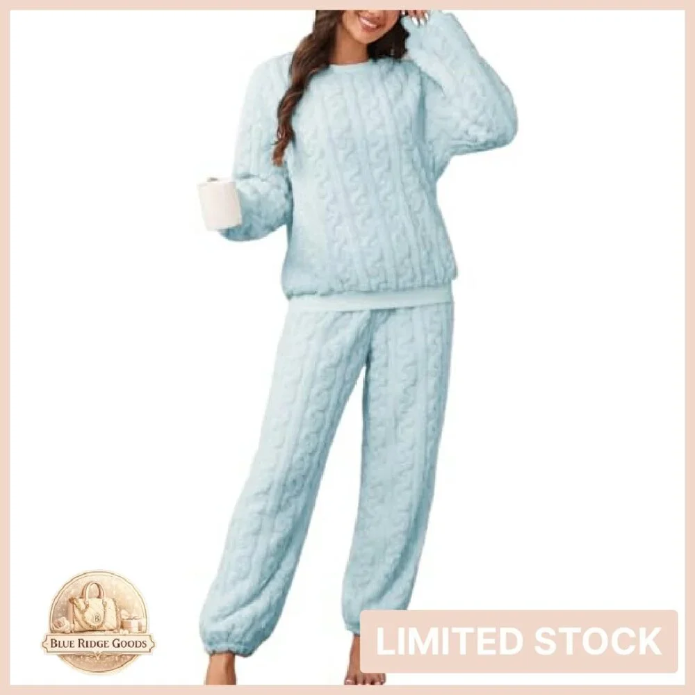 Soft Fluffy Fleece Pajama Set Cozy Warm Plush Lounge Sleepwear Pullover
